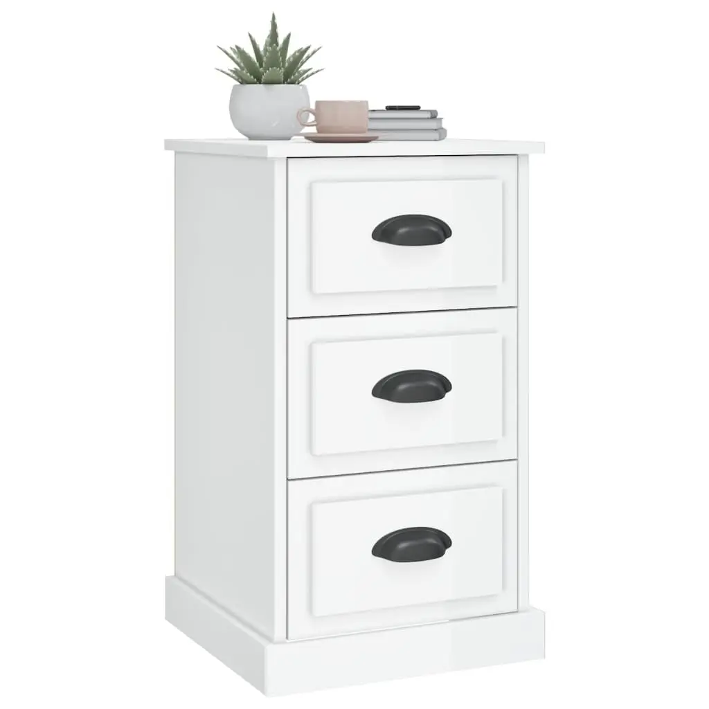 Bedside Cabinet White High Gloss 3 Drawer Nightstand Storage Table