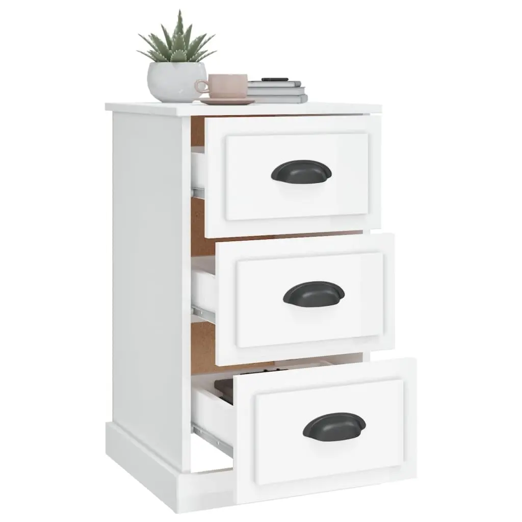 Bedside Cabinet White High Gloss 3 Drawer Nightstand Storage Table