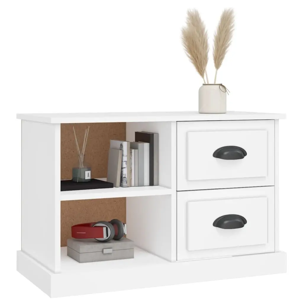 TV Cabinet White Storage Unit with Drawers Open Compartments Engineered Wood 73 x 35.5 x 47.5 cm