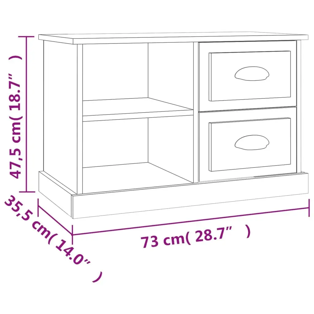 TV Cabinet White Storage Unit with Drawers Open Compartments Engineered Wood 73 x 35.5 x 47.5 cm