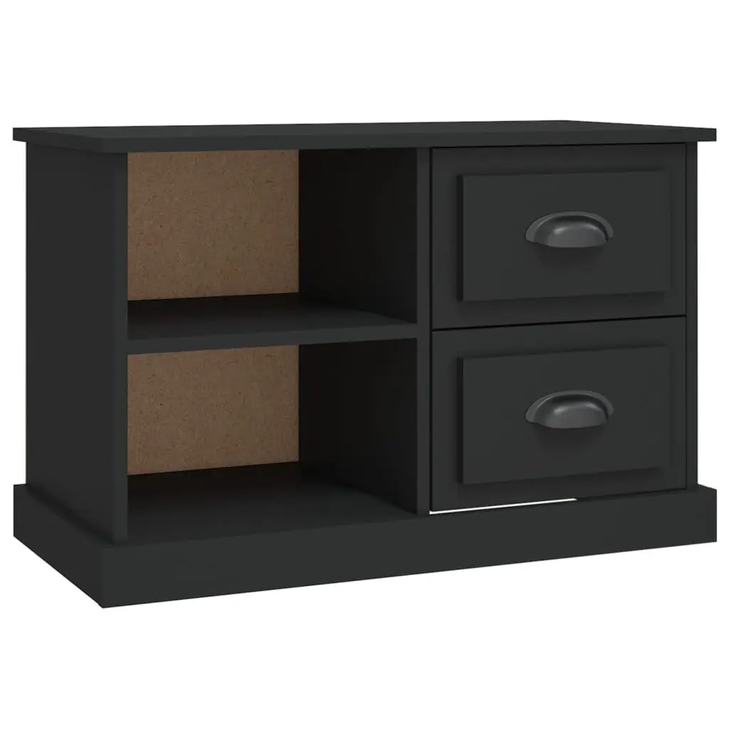 TV Cabinet Black Engineered Wood 73x35.5x47.5 cm with 2 Drawers Open Compartments