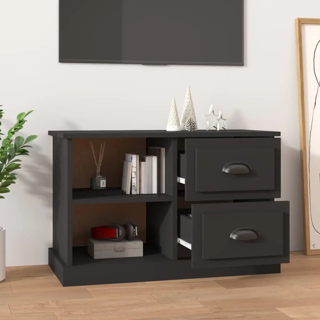 TV Cabinet Black Engineered Wood 73x35.5x47.5 cm with 2 Drawers Open Compartments