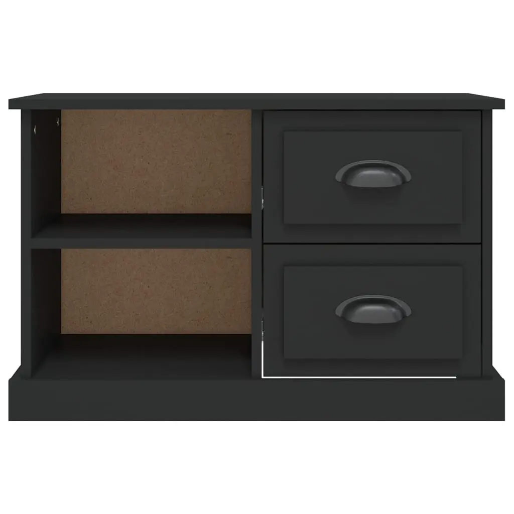 TV Cabinet Black Engineered Wood 73x35.5x47.5 cm with 2 Drawers Open Compartments