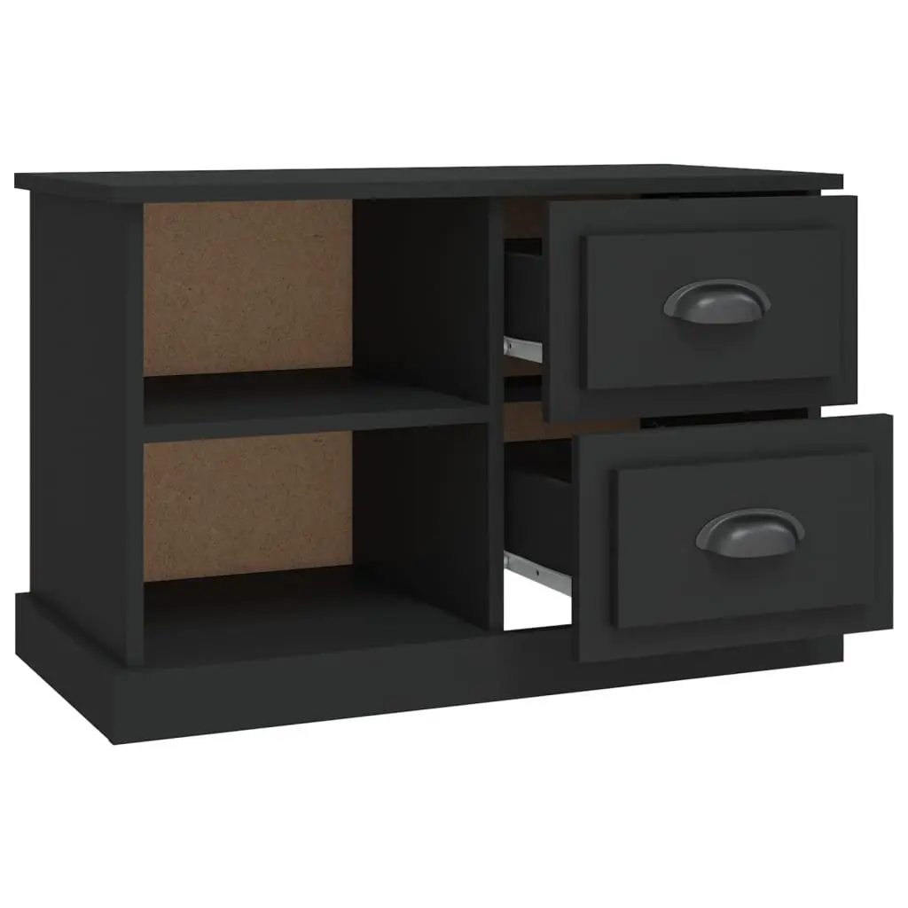 TV Cabinet Black Engineered Wood 73x35.5x47.5 cm with 2 Drawers Open Compartments