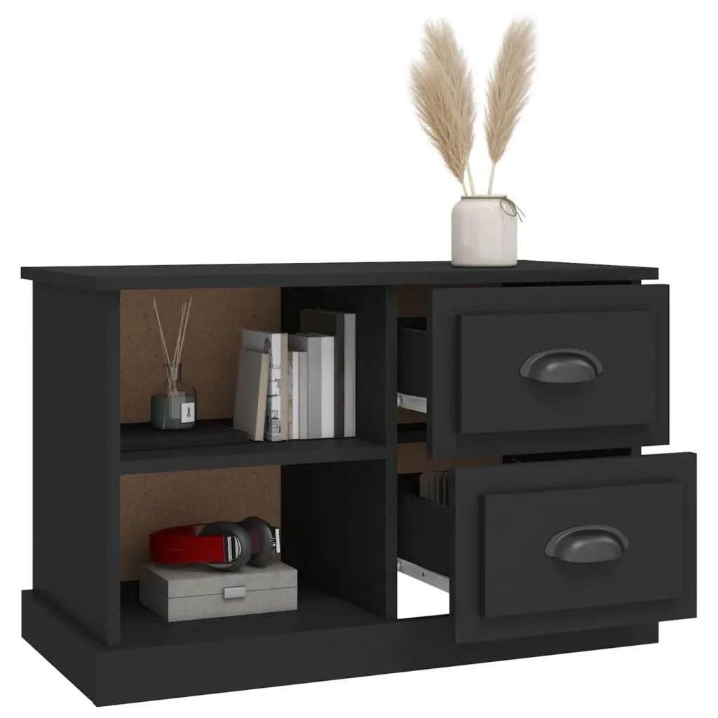 TV Cabinet Black Engineered Wood 73x35.5x47.5 cm with 2 Drawers Open Compartments