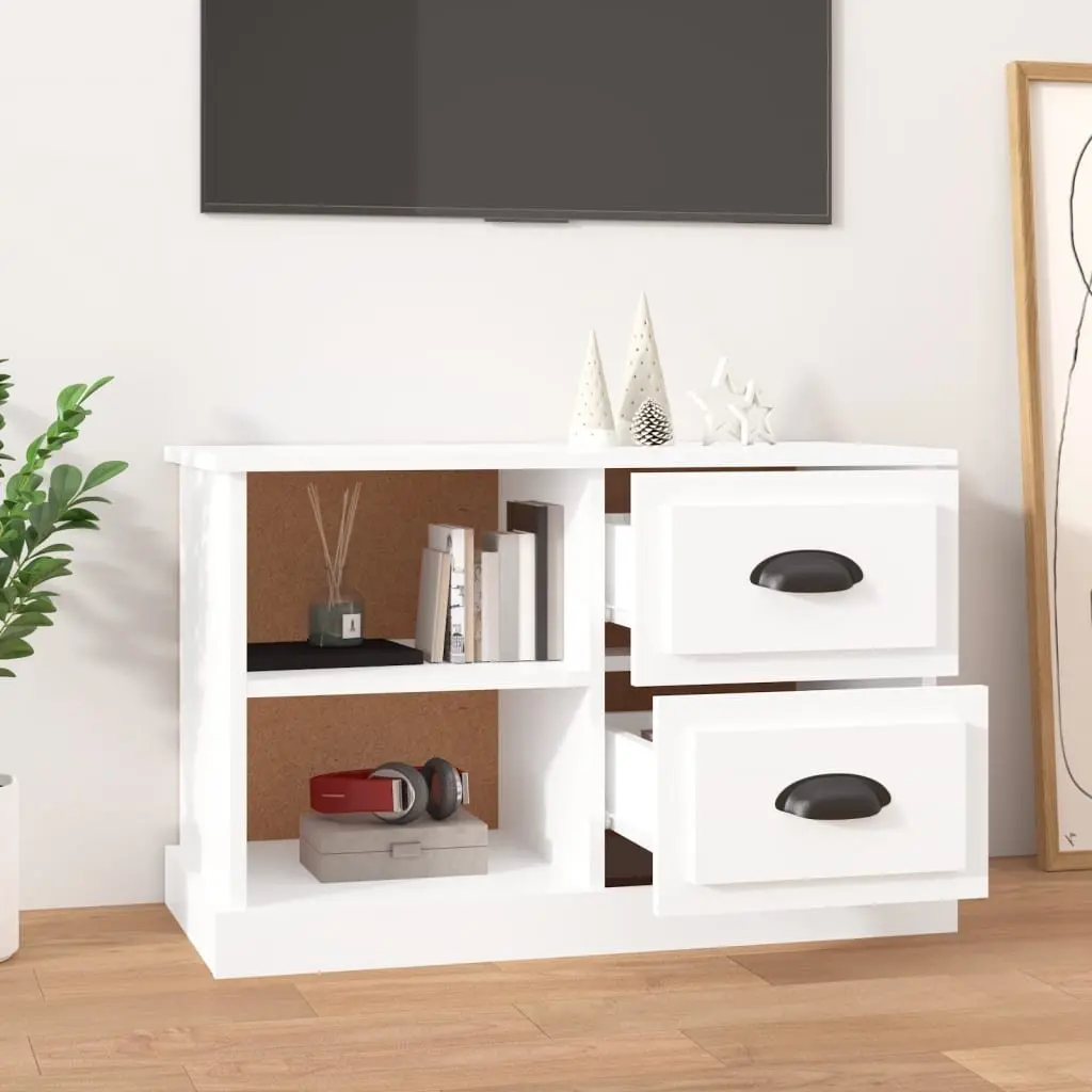 TV Cabinet White High Gloss Engineered Wood Furniture Storage Unit Drawers