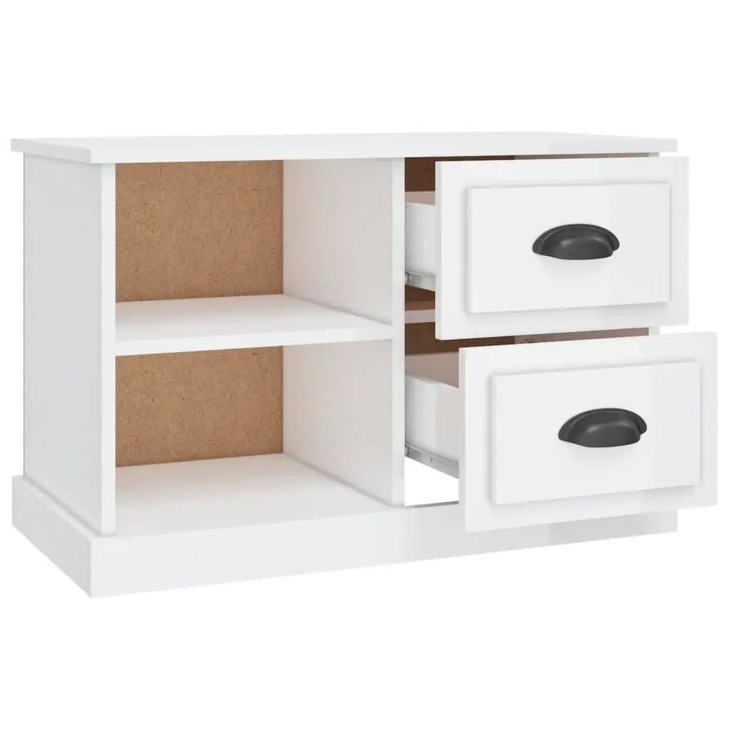 TV Cabinet White High Gloss Engineered Wood Furniture Storage Unit Drawers