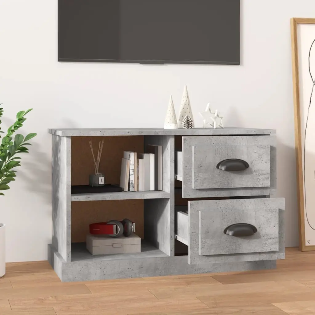 TV Cabinet Grey 73x35.5x47.5cm Living Room Storage Unit with 2 Drawers and 2 Open Compartments