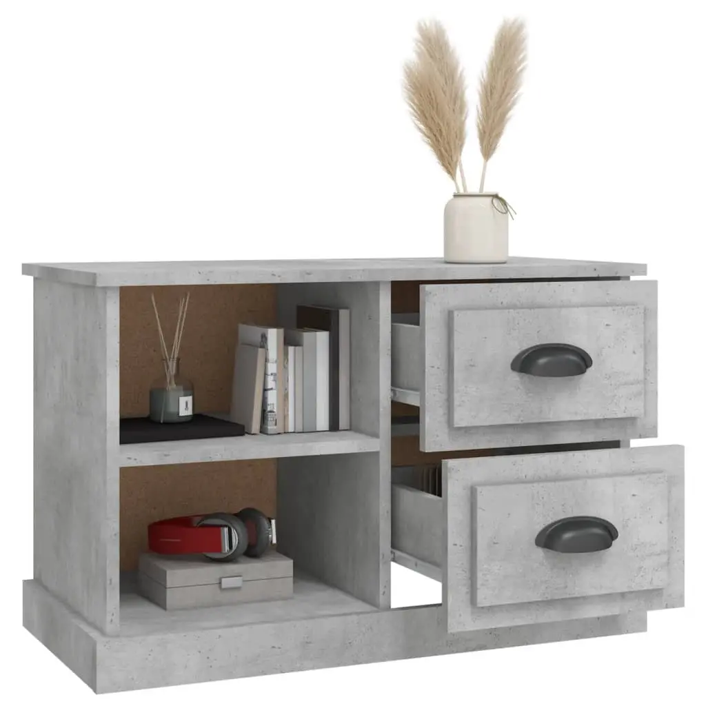 TV Cabinet Grey 73x35.5x47.5cm Living Room Storage Unit with 2 Drawers and 2 Open Compartments
