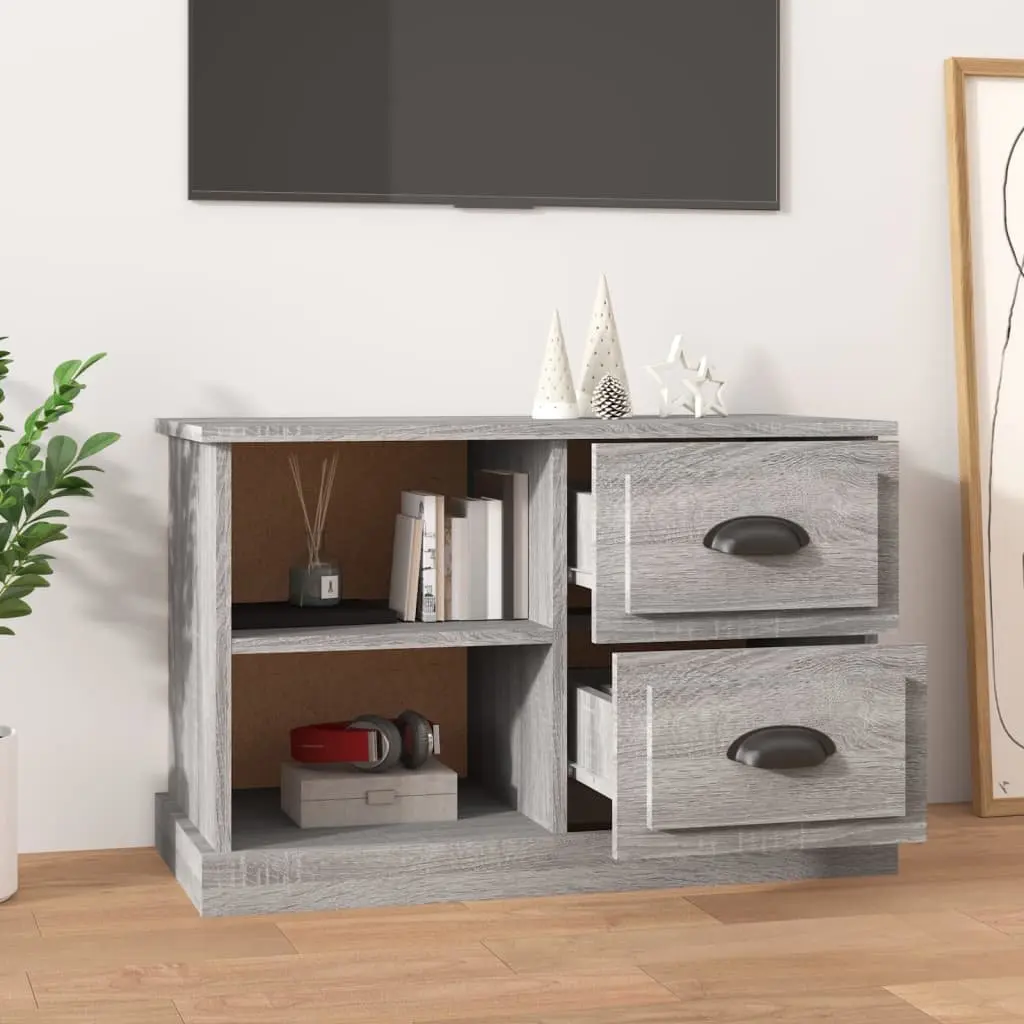 TV Cabinet Grey Sonoma Storage Unit with Drawers Open Compartments 73 x 35.5 x 47.5 cm Engineered Wood