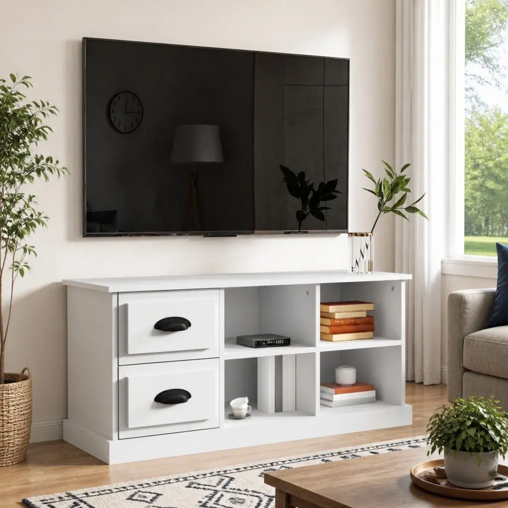 White TV Cabinet with Ample Storage