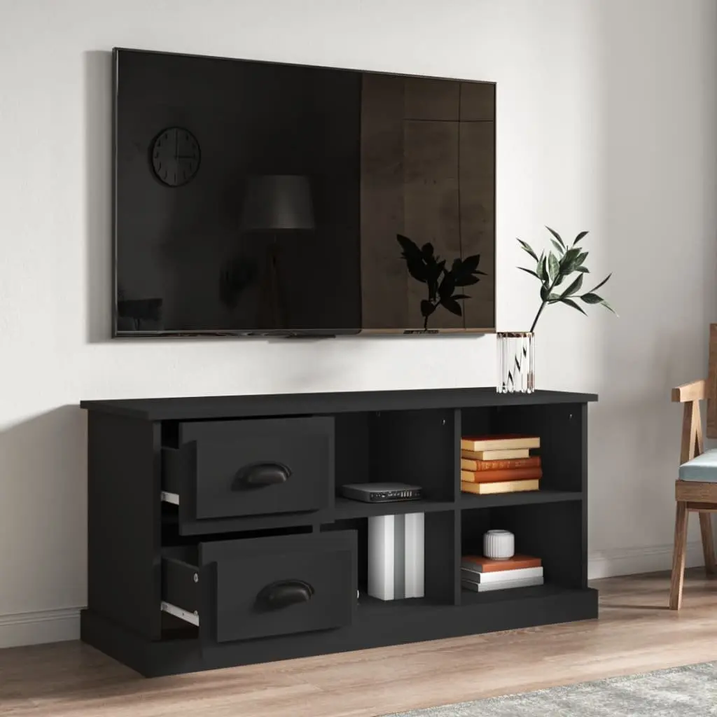 TV Cabinet Storage Unit Black 102x35.5x47.5 cm with Drawers Open Compartments