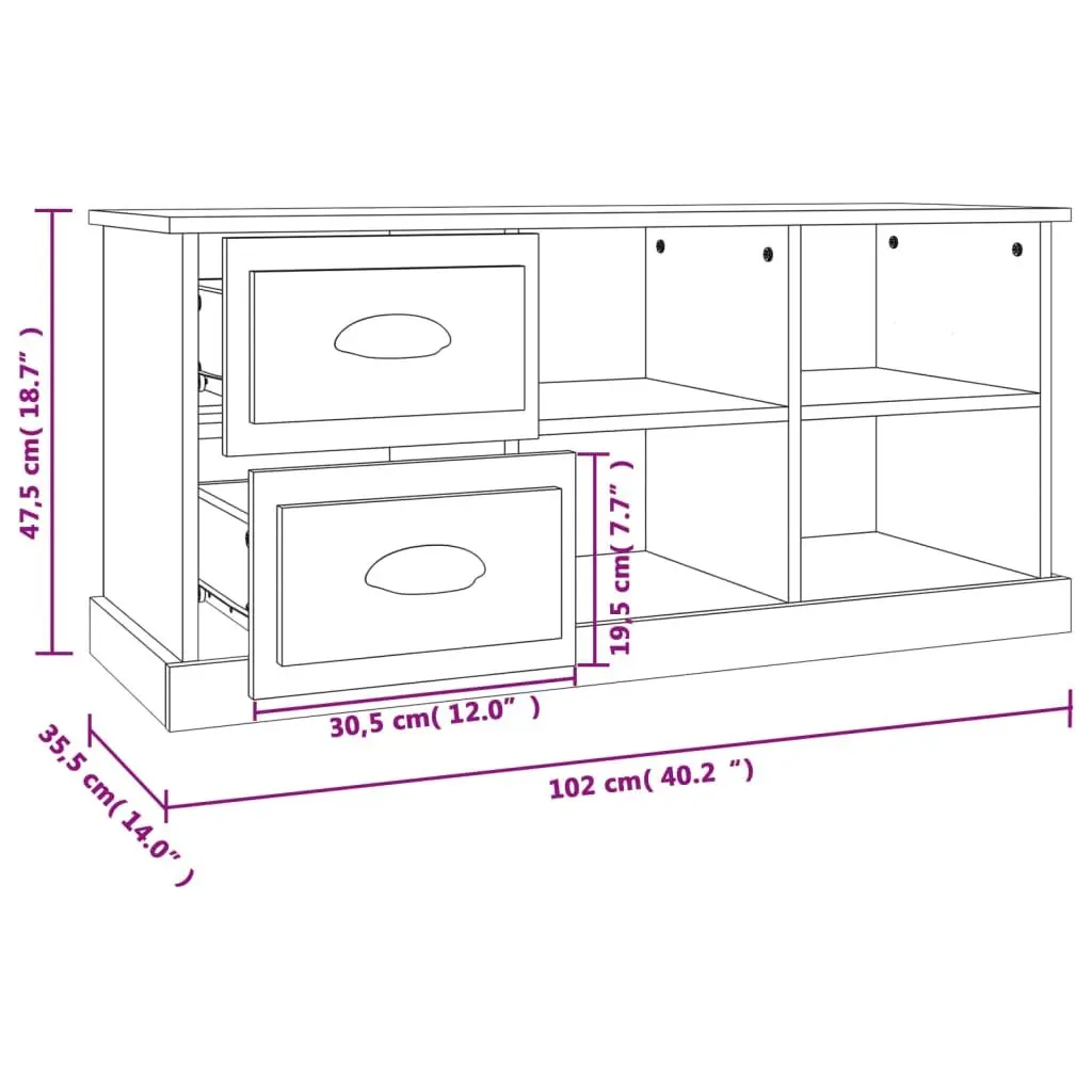 TV Cabinet Storage Unit Black 102x35.5x47.5 cm with Drawers Open Compartments