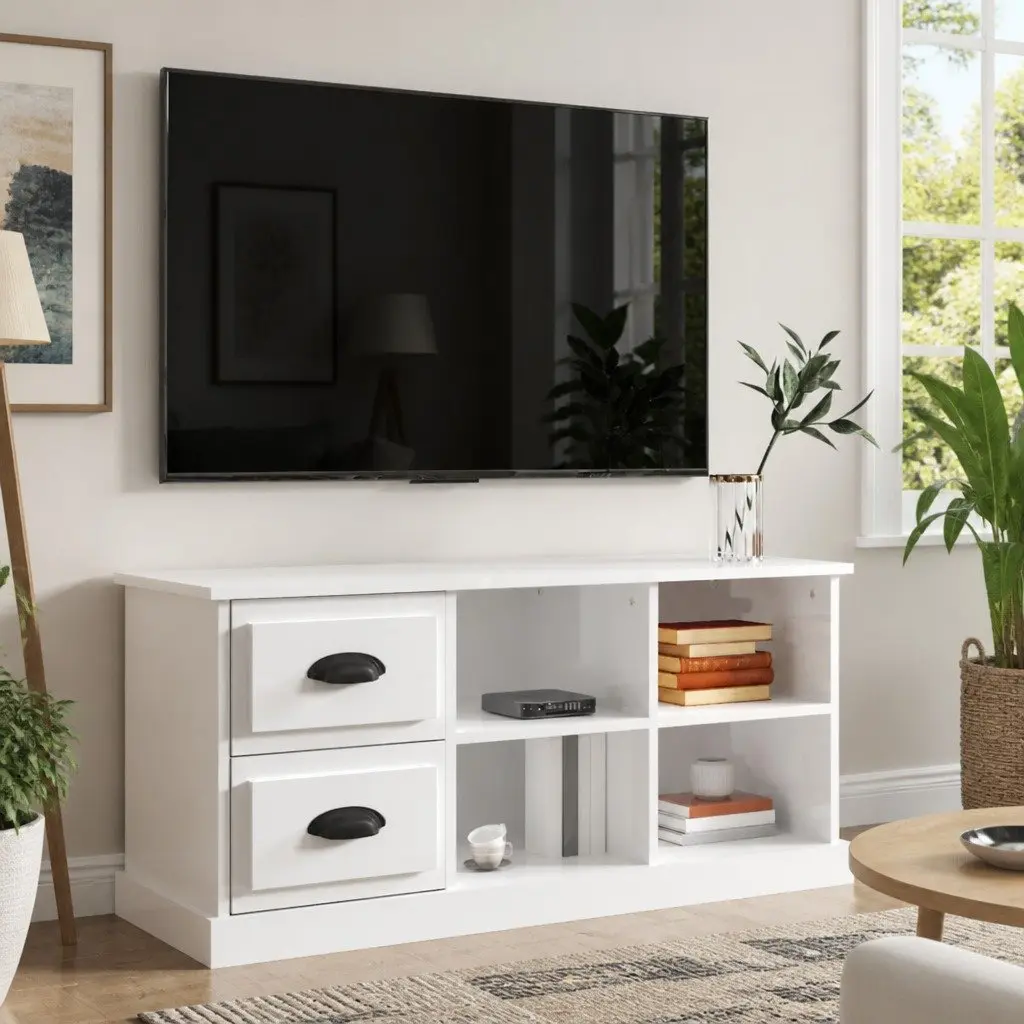 TV Cabinet with Ample Storage in High Gloss White