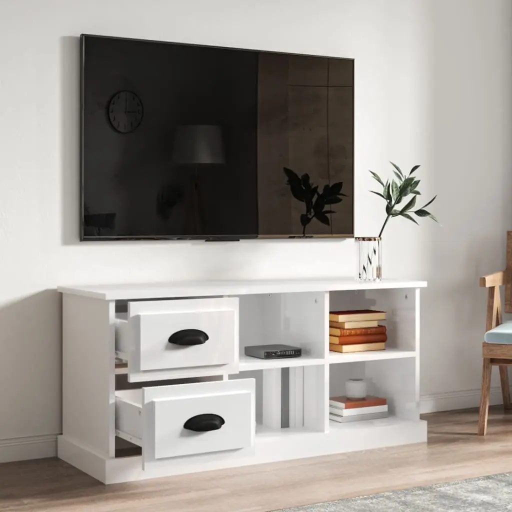 TV Cabinet with Ample Storage in High Gloss White