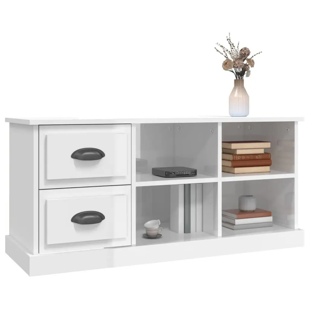 TV Cabinet with Ample Storage in High Gloss White
