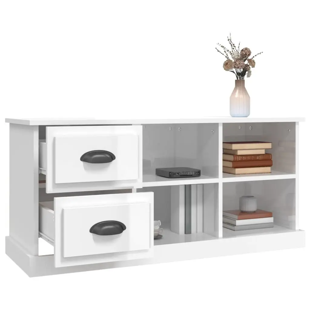 TV Cabinet with Ample Storage in High Gloss White