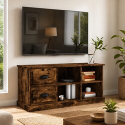 TV Cabinet Smoked Oak Brown Engineered Wood Storage Unit Drawers Compartments