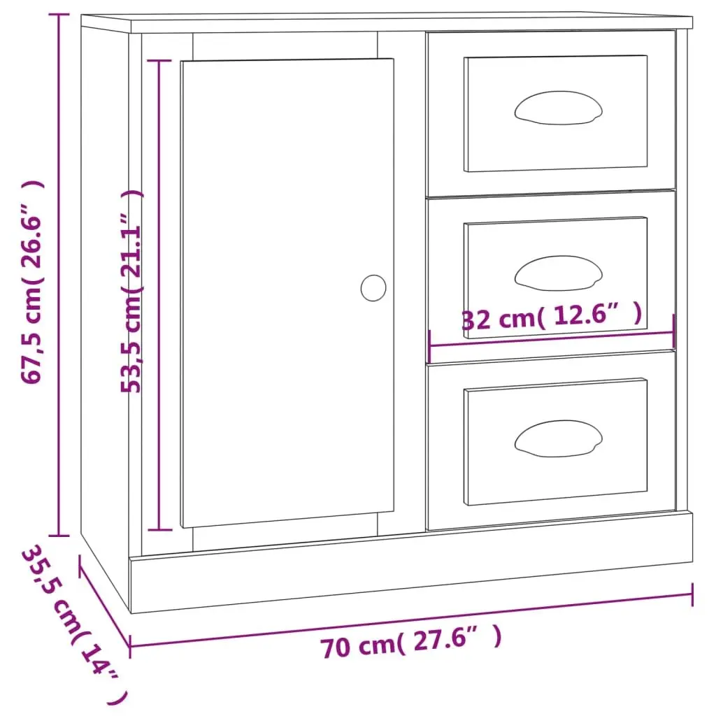 Sideboard Storage Cabinet 70x35.5x67.5 cm White Engineered Wood Furniture