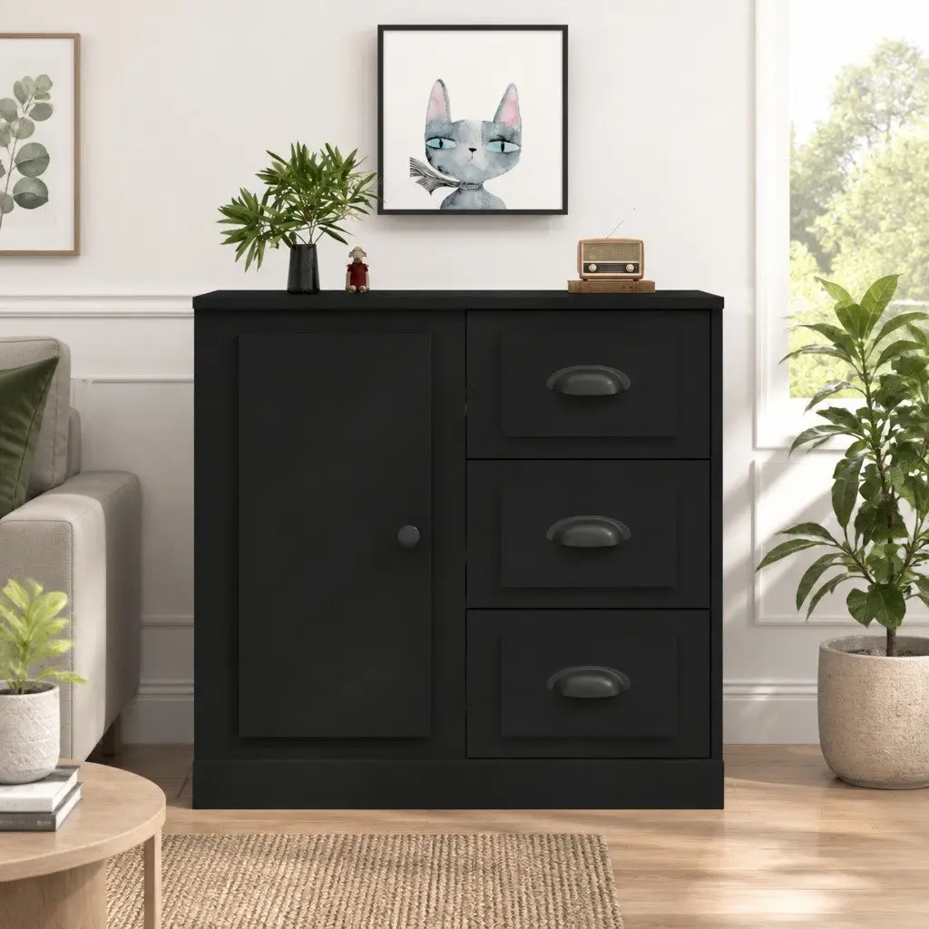 Sideboard Storage Cabinet Engineered Wood Buffet 70x35.5x67.5cm Black