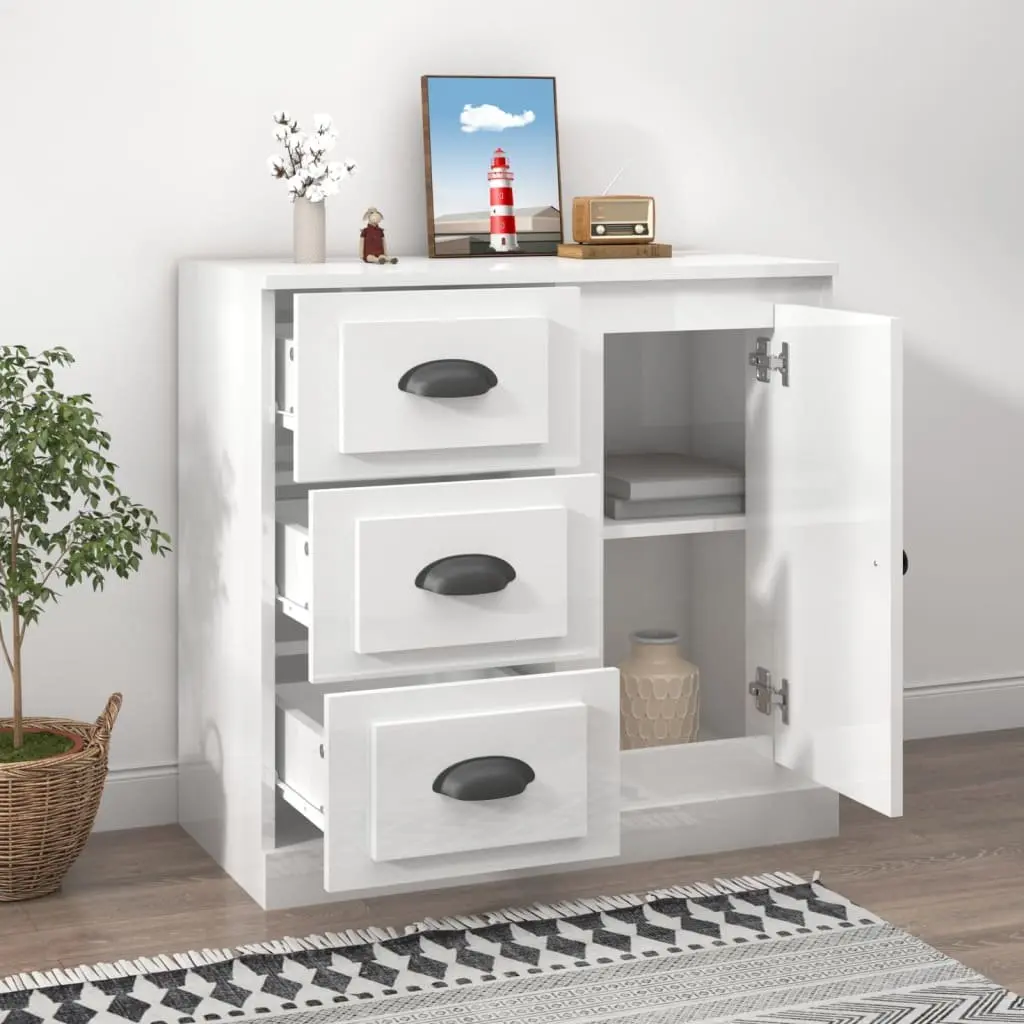 Sideboard Storage Cabinet Engineered Wood High Gloss White Living Room 70 x 35.5 x 67.5 cm