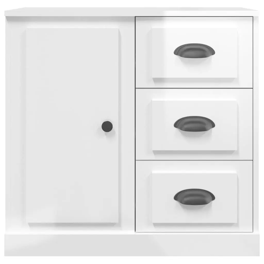 Sideboard Storage Cabinet Engineered Wood High Gloss White Living Room 70 x 35.5 x 67.5 cm