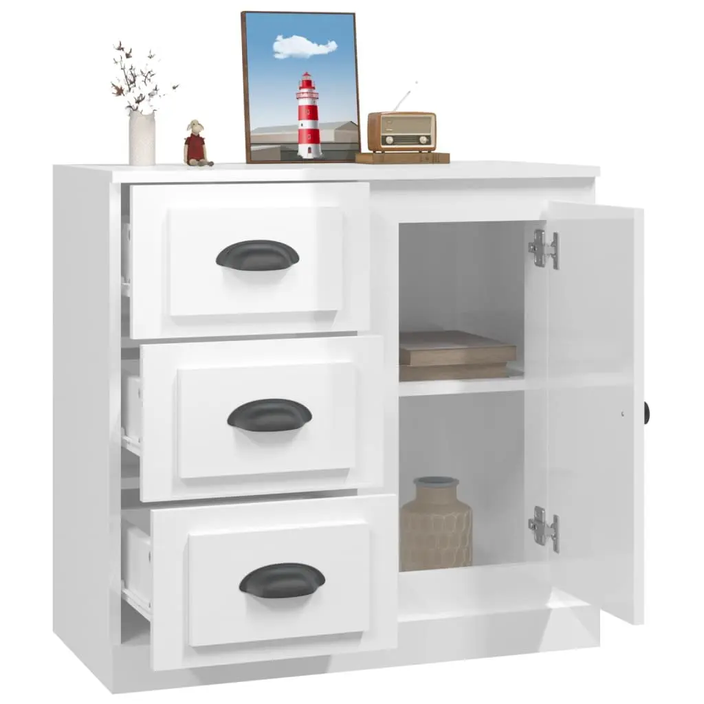 Sideboard Storage Cabinet Engineered Wood High Gloss White Living Room 70 x 35.5 x 67.5 cm