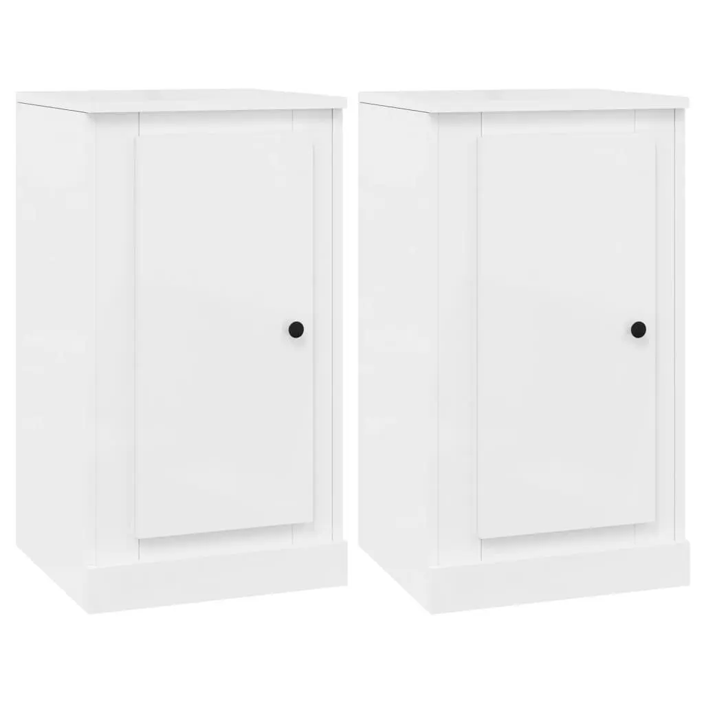 Sideboards Storage Cabinet 2 pcs High Gloss White Engineered Wood