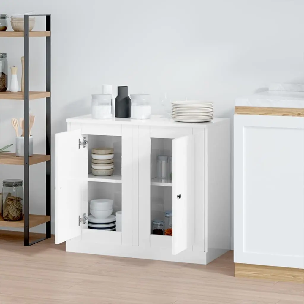 Sideboards Storage Cabinet 2 pcs High Gloss White Engineered Wood