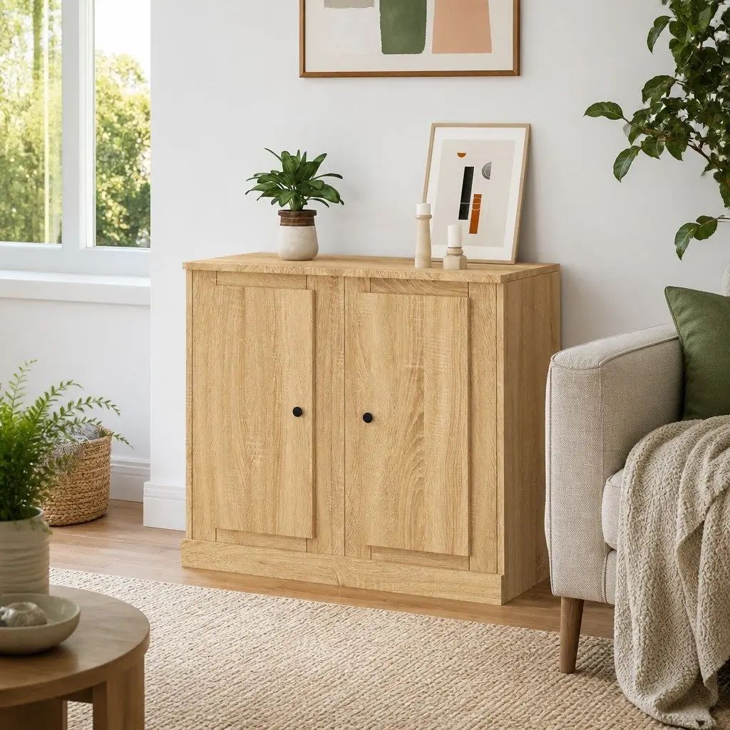 Sideboards Storage Cabinet 2 pcs Brown Engineered Wood Display Unit