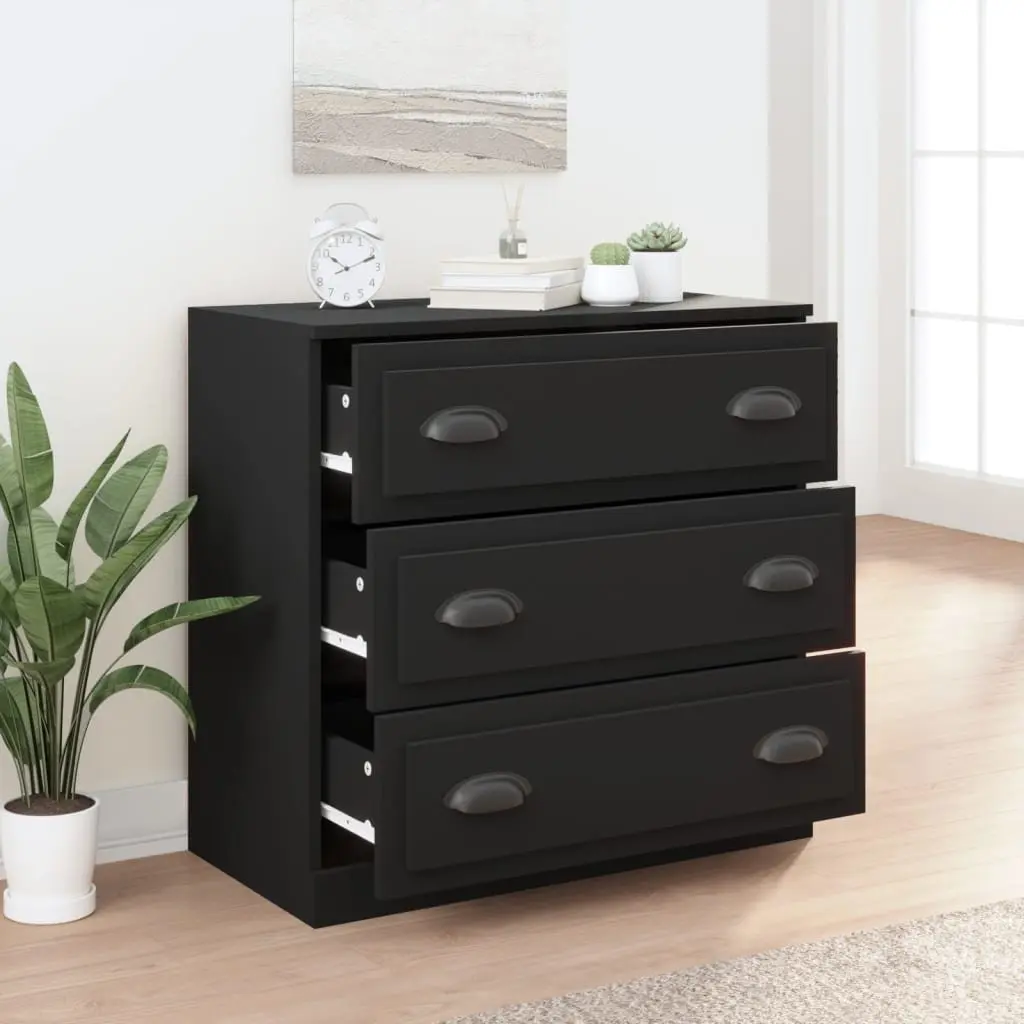 Black Sideboard Cabinet Storage Buffet Cupboard Engineered Wood Furniture