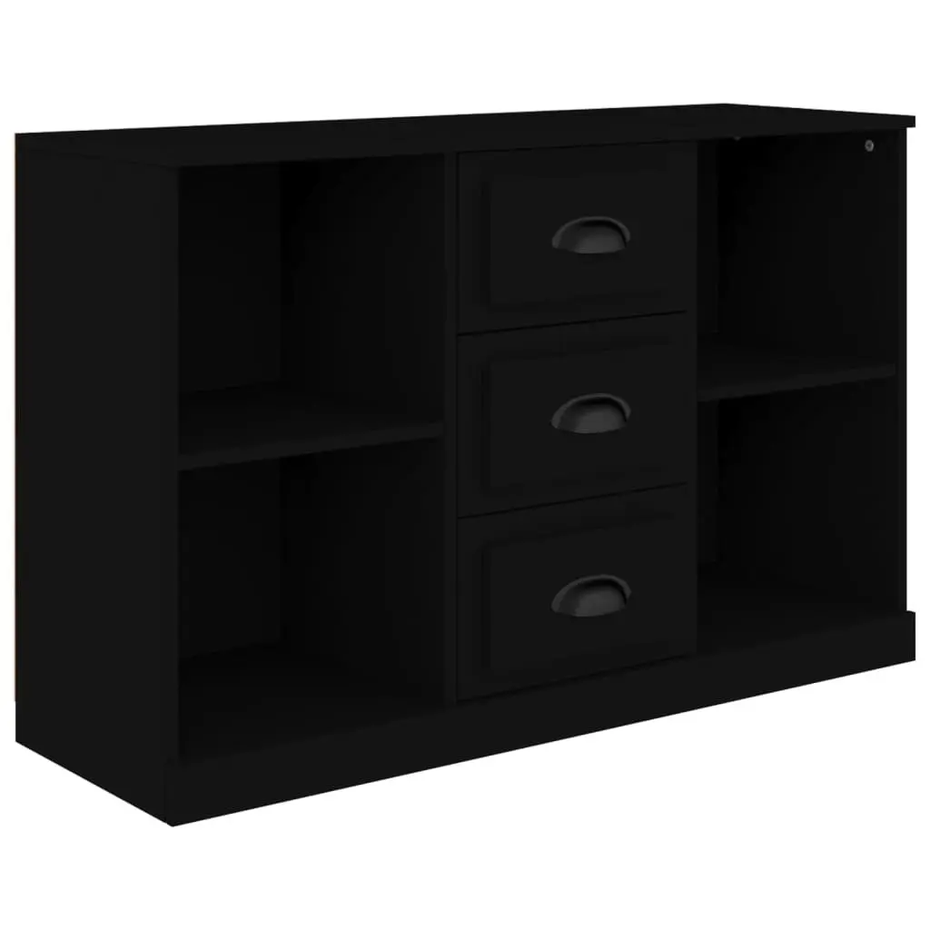 Black Sideboard Cabinet Storage Furniture Engineered Wood Home Buffet Display