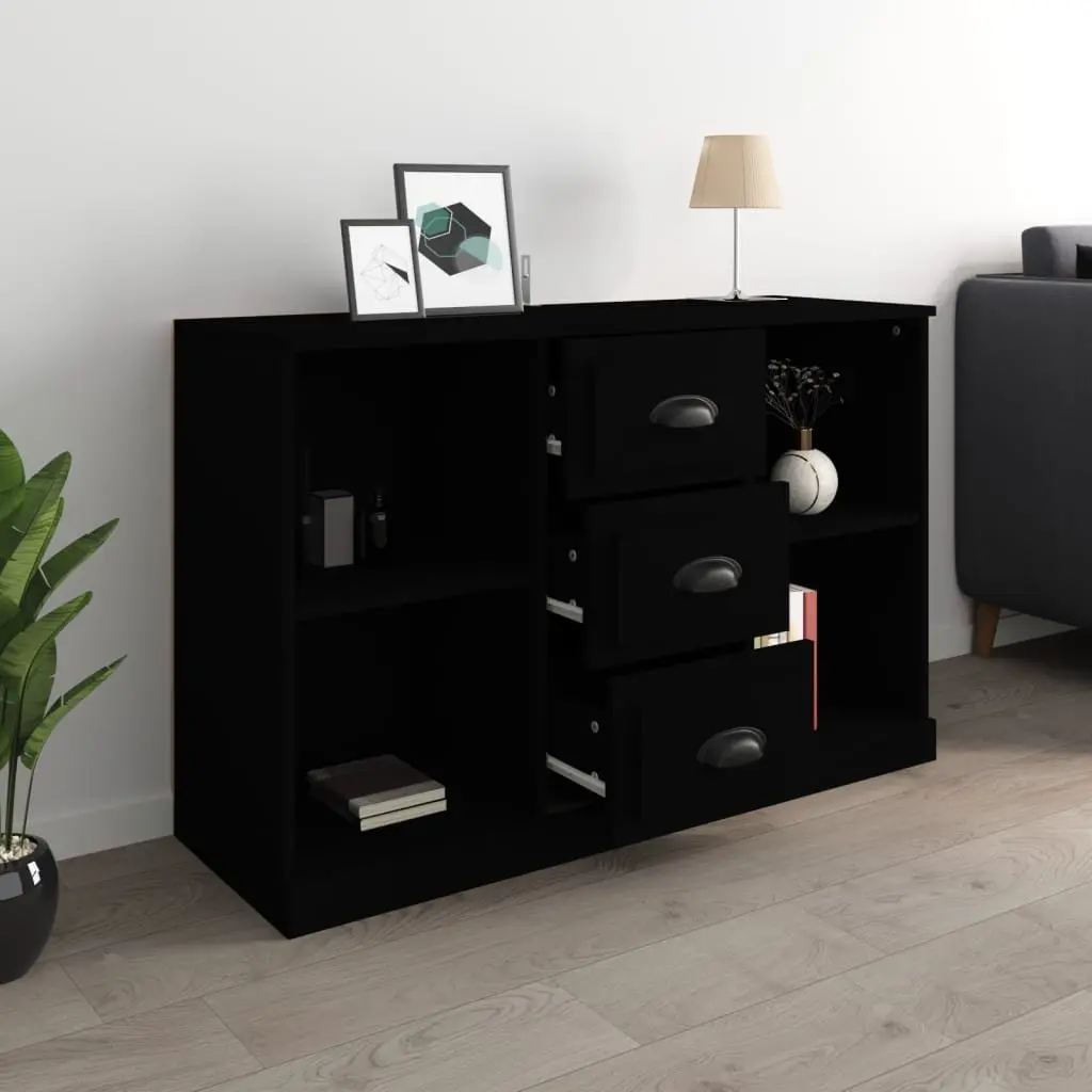 Black Sideboard Cabinet Storage Furniture Engineered Wood Home Buffet Display