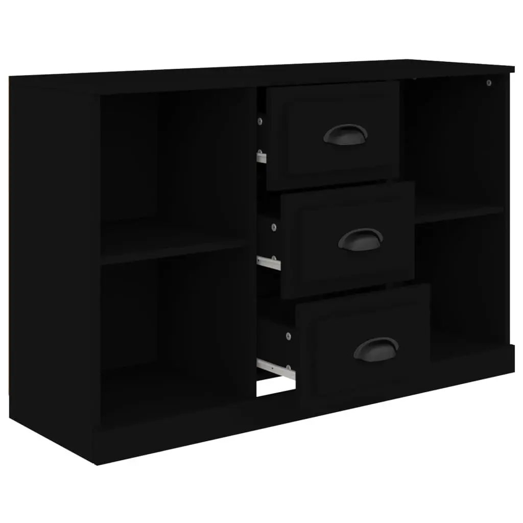 Black Sideboard Cabinet Storage Furniture Engineered Wood Home Buffet Display