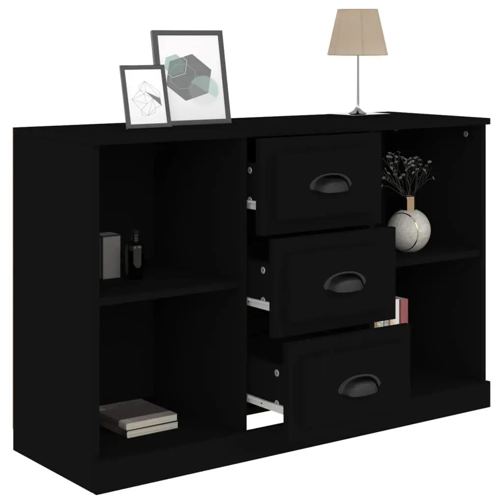 Black Sideboard Cabinet Storage Furniture Engineered Wood Home Buffet Display