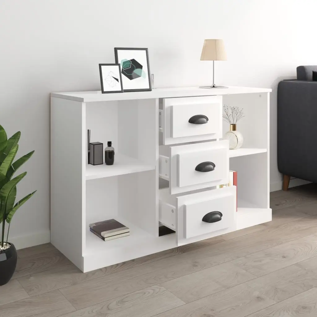Sideboard High Gloss White Storage Cabinet Engineered Wood Buffet Display Unit