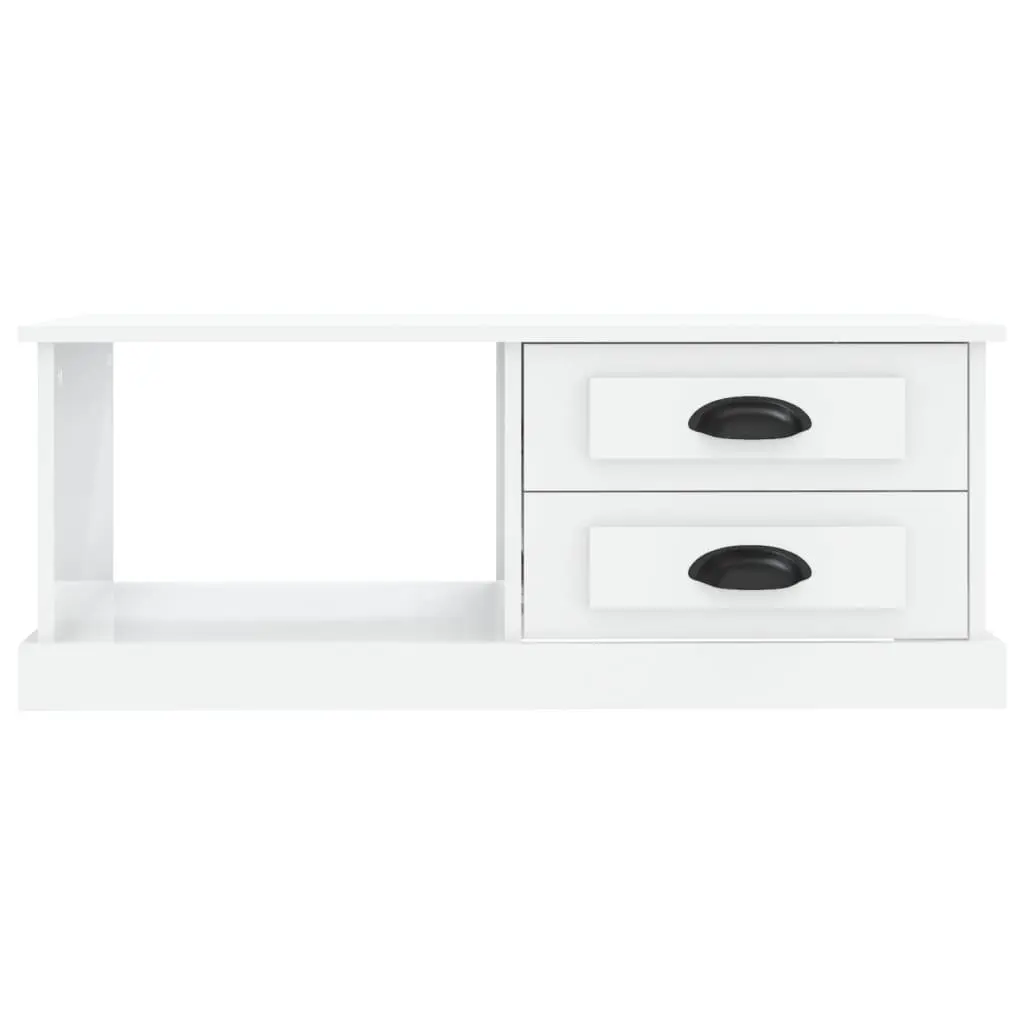 Coffee Table High Gloss White with Storage Drawers Compartment Engineered Wood