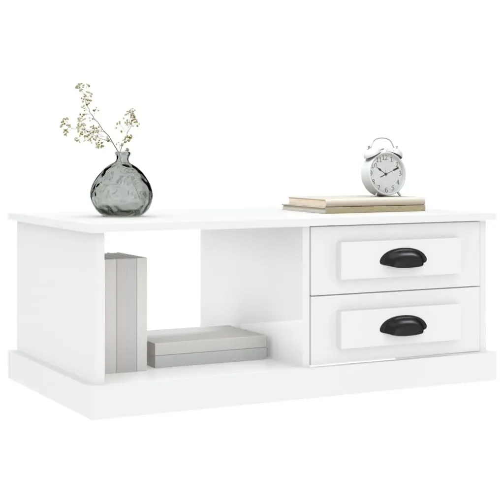 Coffee Table High Gloss White with Storage Drawers Compartment Engineered Wood