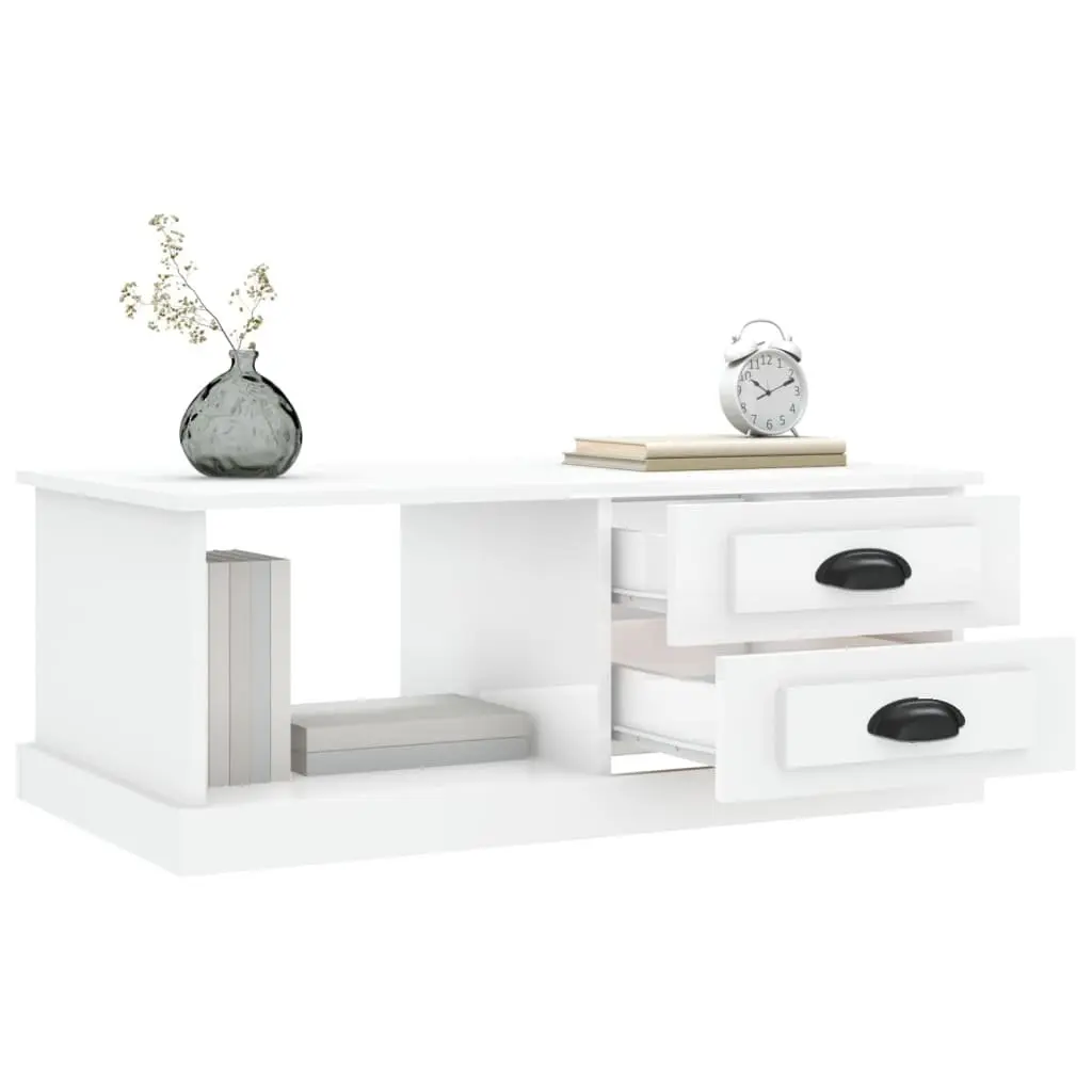 Coffee Table High Gloss White with Storage Drawers Compartment Engineered Wood