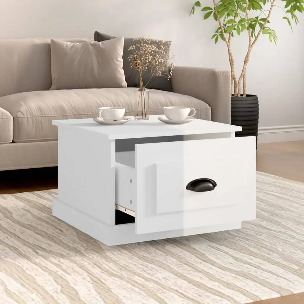 Coffee Table High Gloss White 50x50x35 cm Drawer Storage Accent Furniture