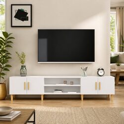 TV Cabinet White 180x31.5x40 cm Engineered Wood 4 Compartments 4 Doors Storage