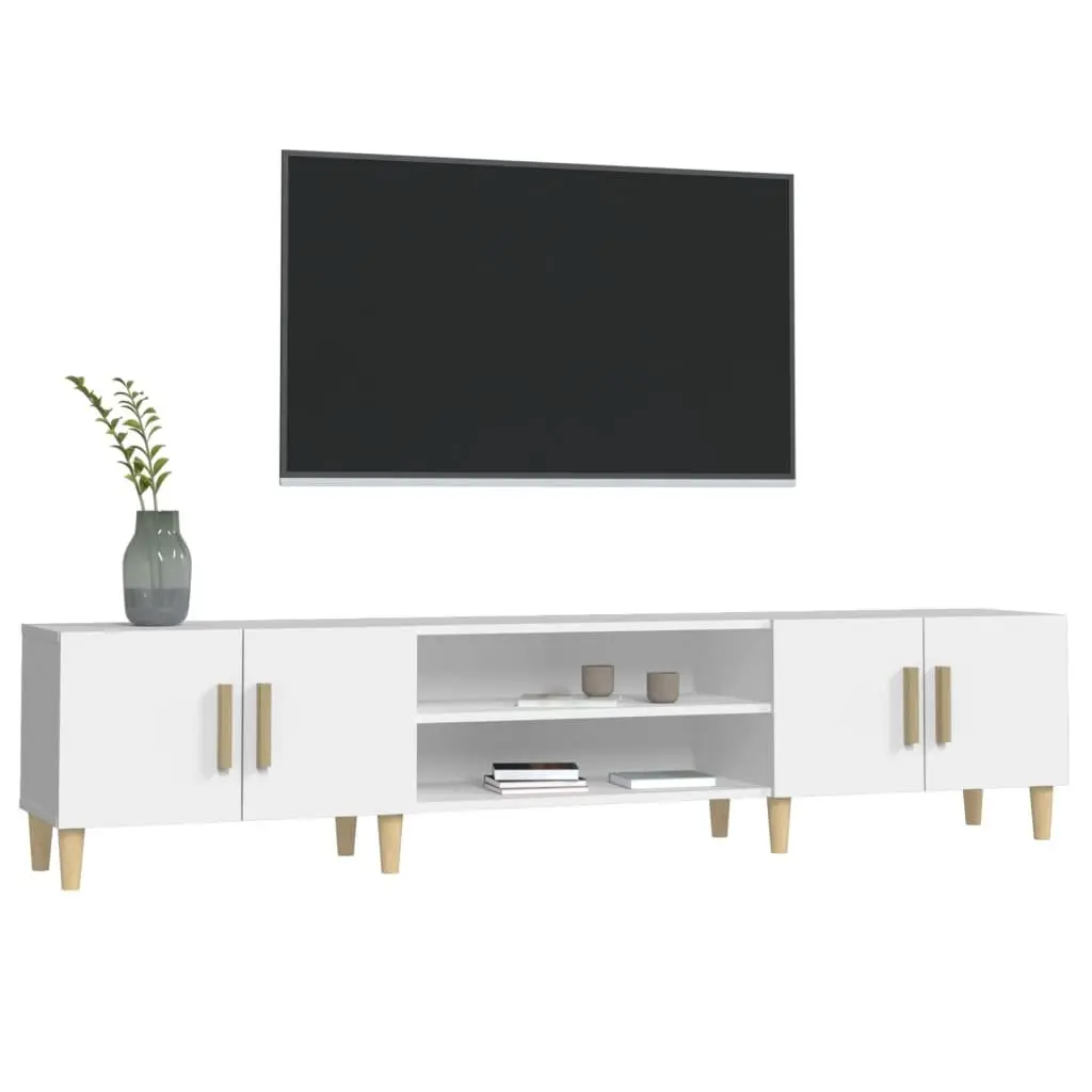 TV Cabinet White 180x31.5x40 cm Engineered Wood Storage 4 Compartments 4 Doors