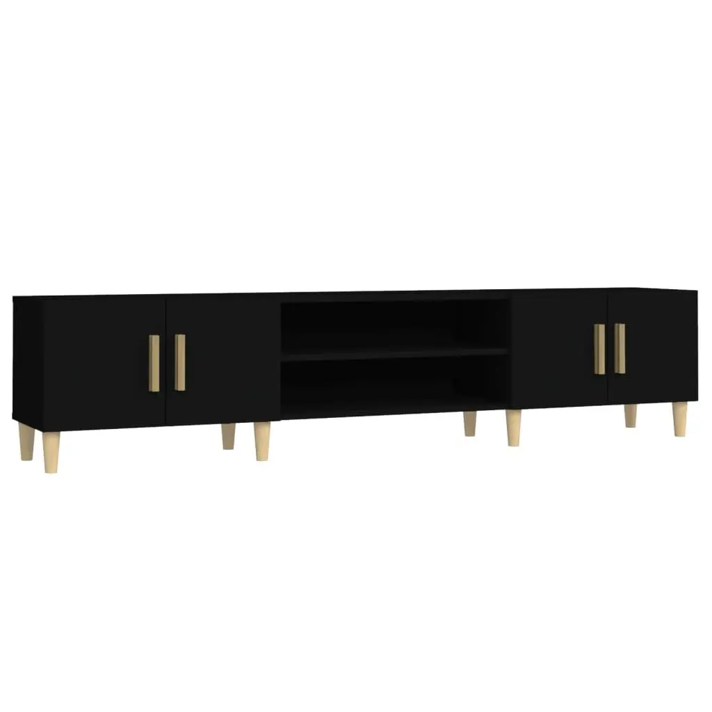 TV Cabinet Black 180cm Media Unit with 4 Compartments 4 Doors Storage Furniture