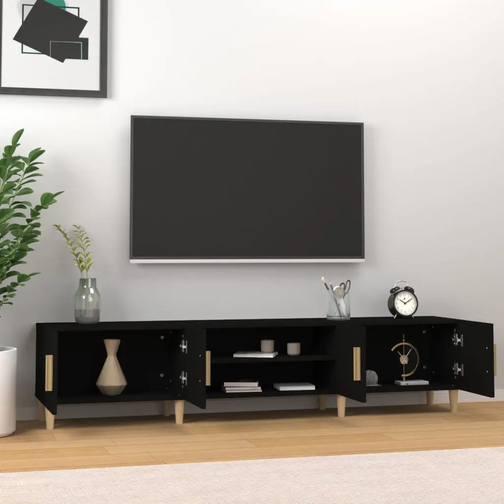 TV Cabinet Black 180cm Media Unit with 4 Compartments 4 Doors Storage Furniture