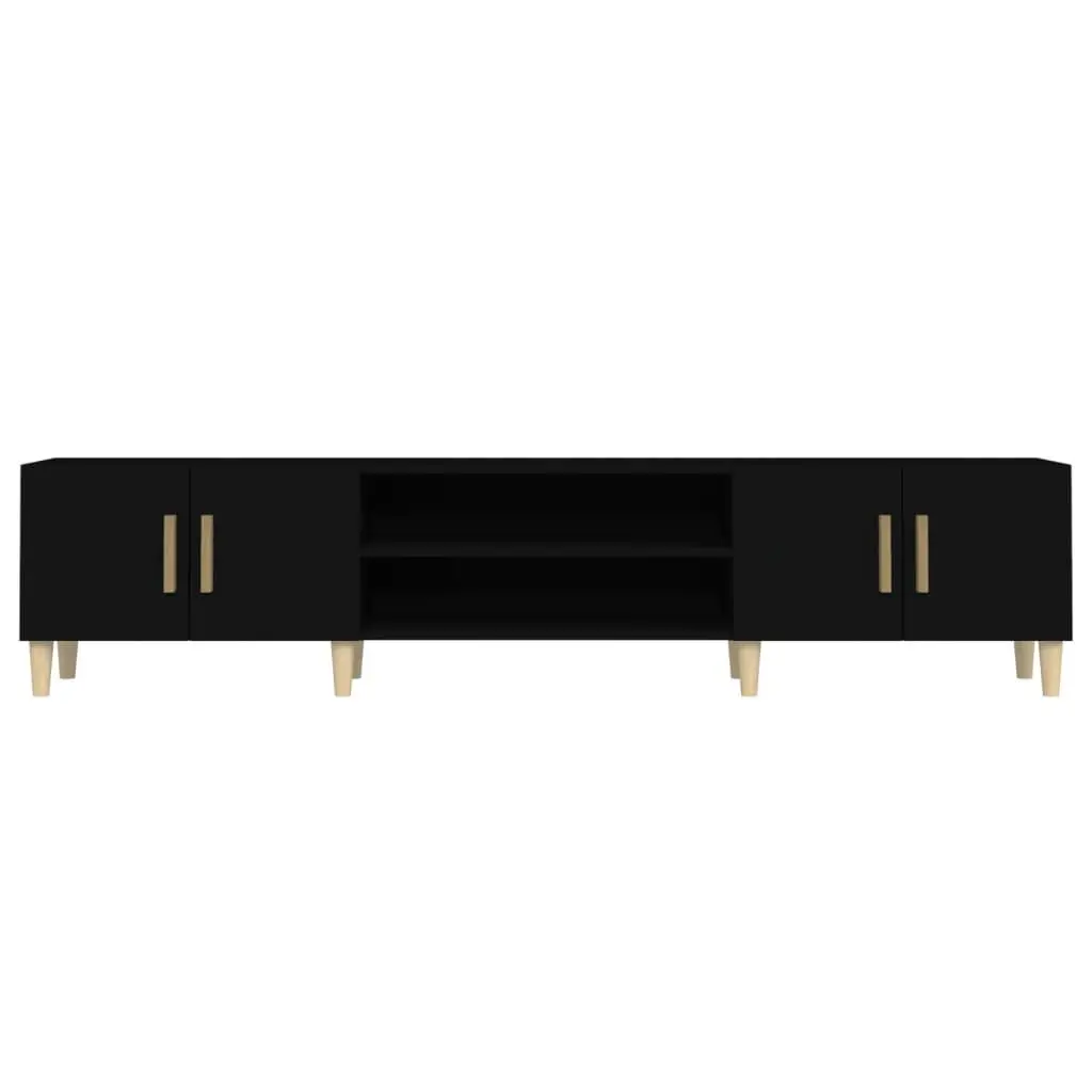 TV Cabinet Black 180cm Media Unit with 4 Compartments 4 Doors Storage Furniture