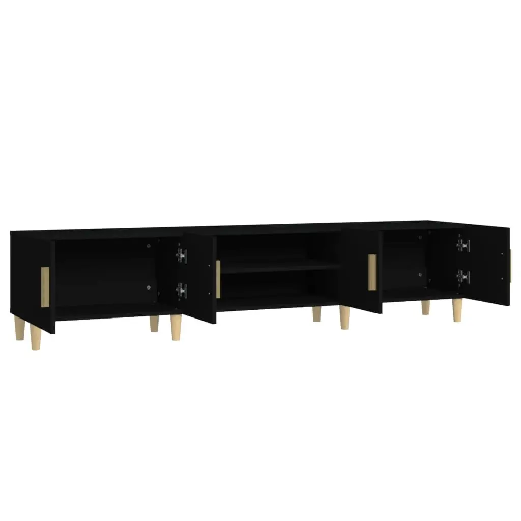TV Cabinet Black 180cm Media Unit with 4 Compartments 4 Doors Storage Furniture