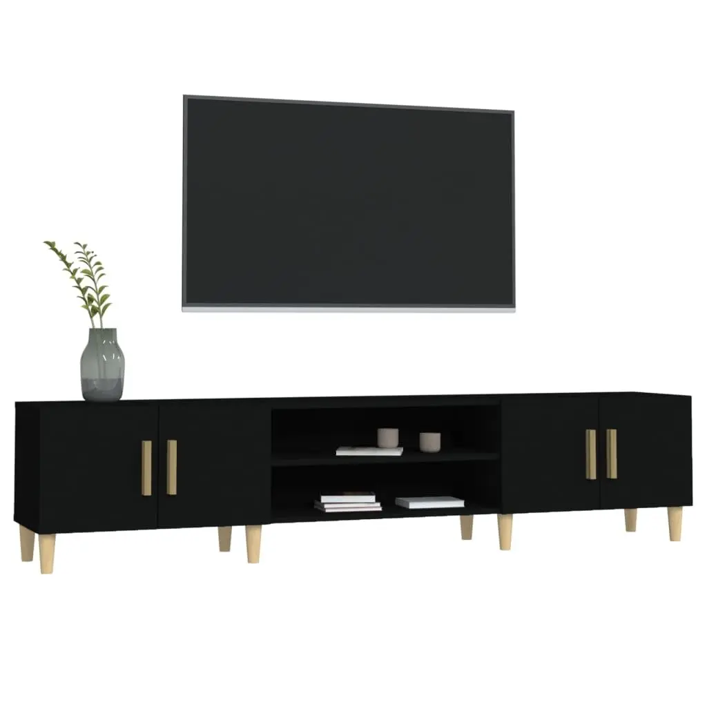 TV Cabinet Black 180cm Media Unit with 4 Compartments 4 Doors Storage Furniture