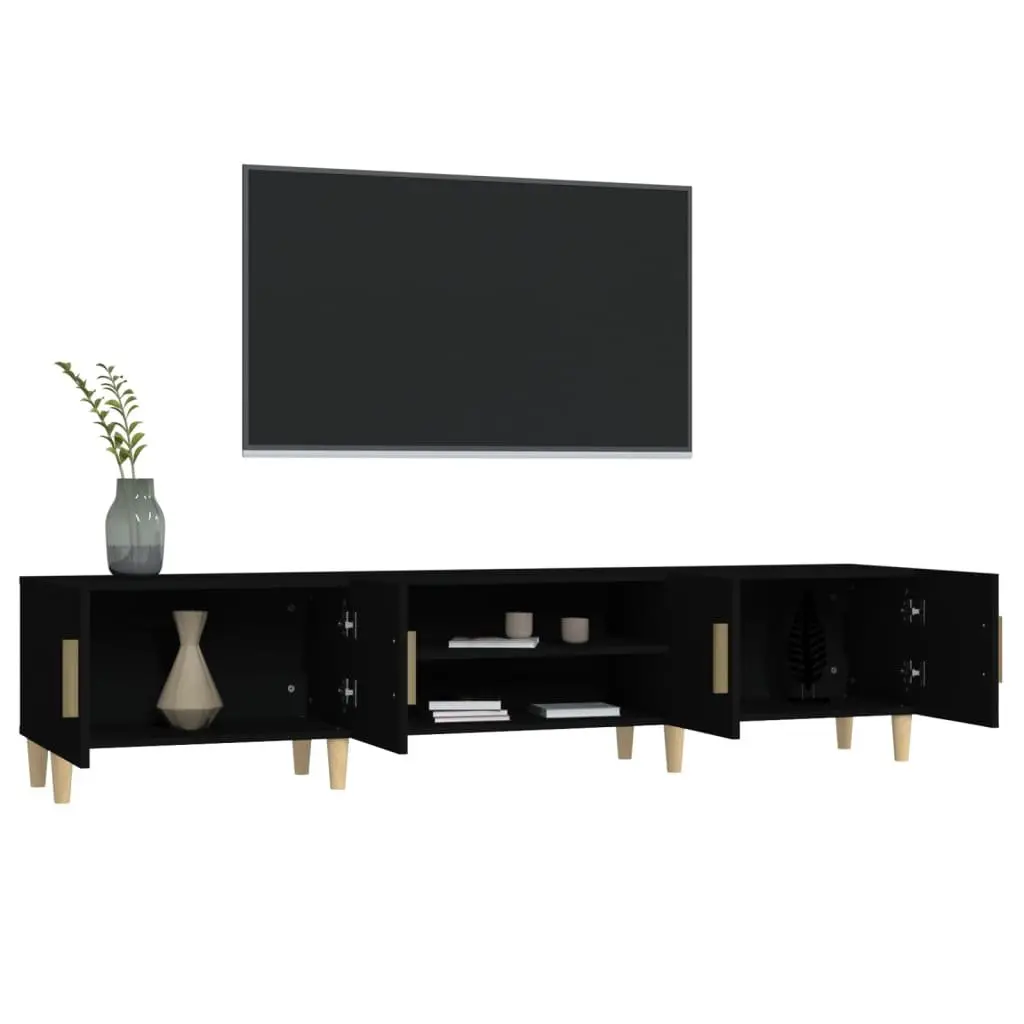 TV Cabinet Black 180cm Media Unit with 4 Compartments 4 Doors Storage Furniture