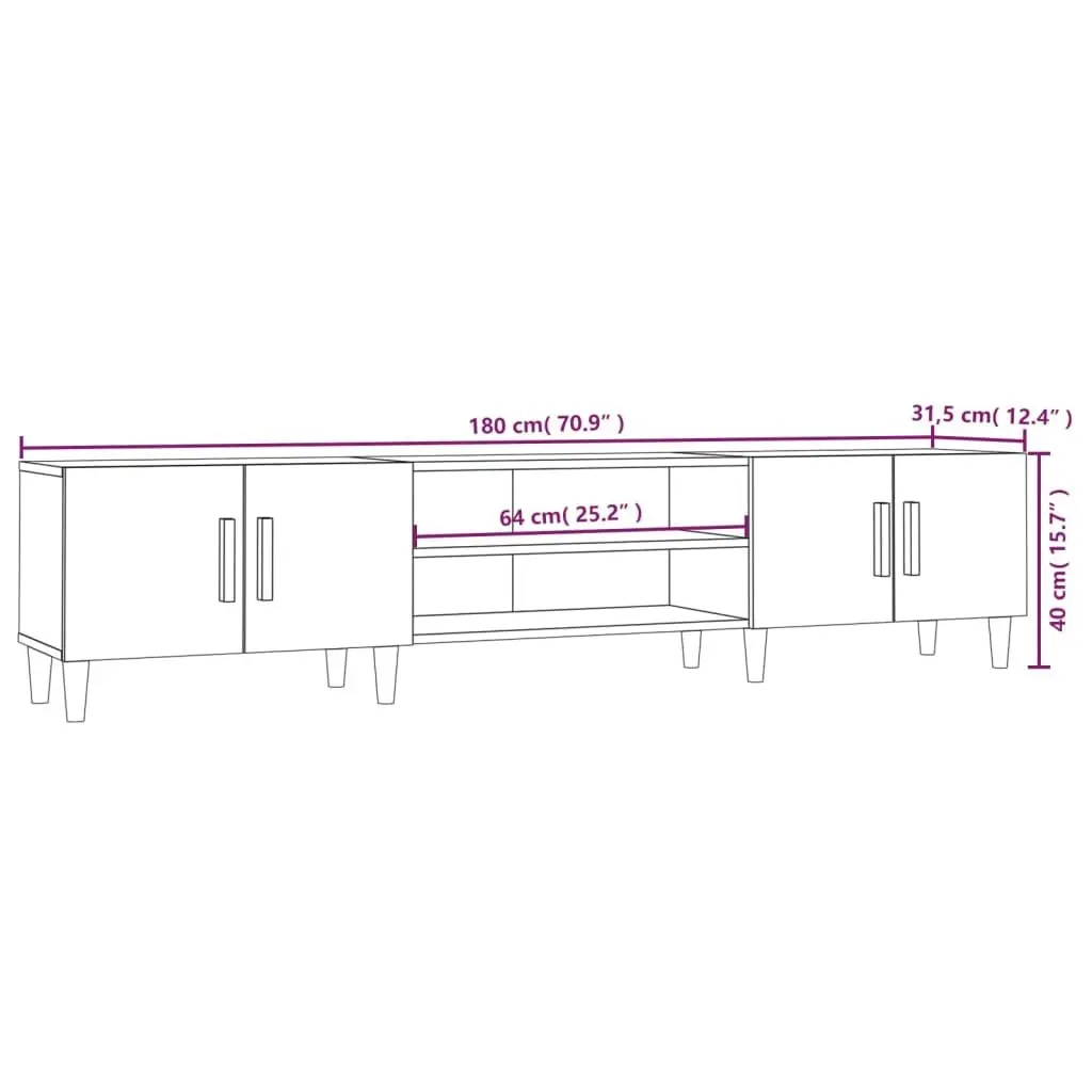 TV Cabinet Brown Engineered Wood Media Unit Storage Doors Compartments Furniture