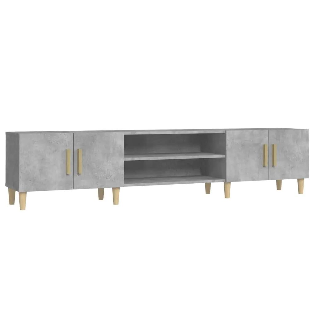 TV Cabinet Grey Engineered Wood Storage Unit 4 Compartments 4 Doors Media